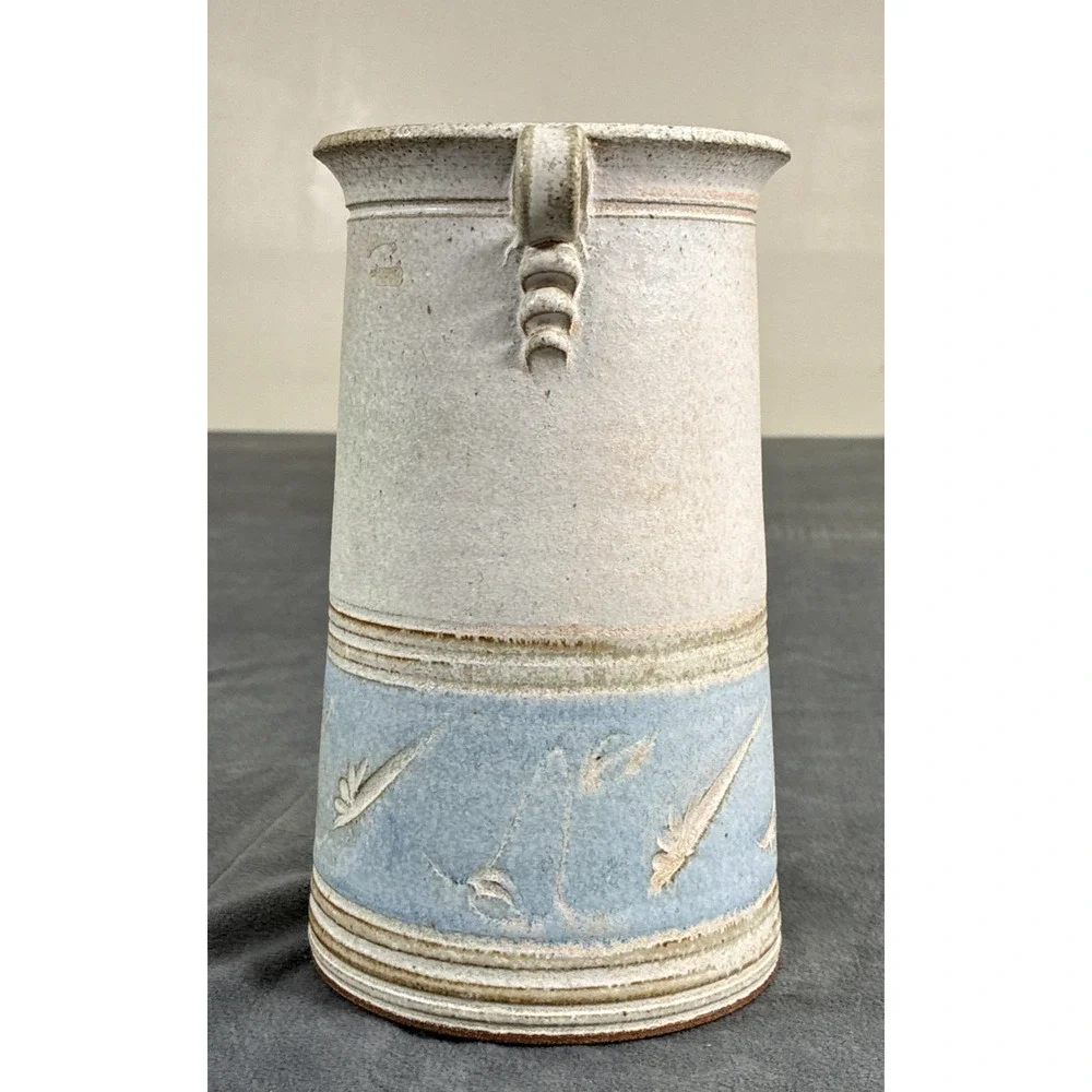 Studio Art Pottery Vase Handmade Coastal Scene Signed Double Handles 8.5